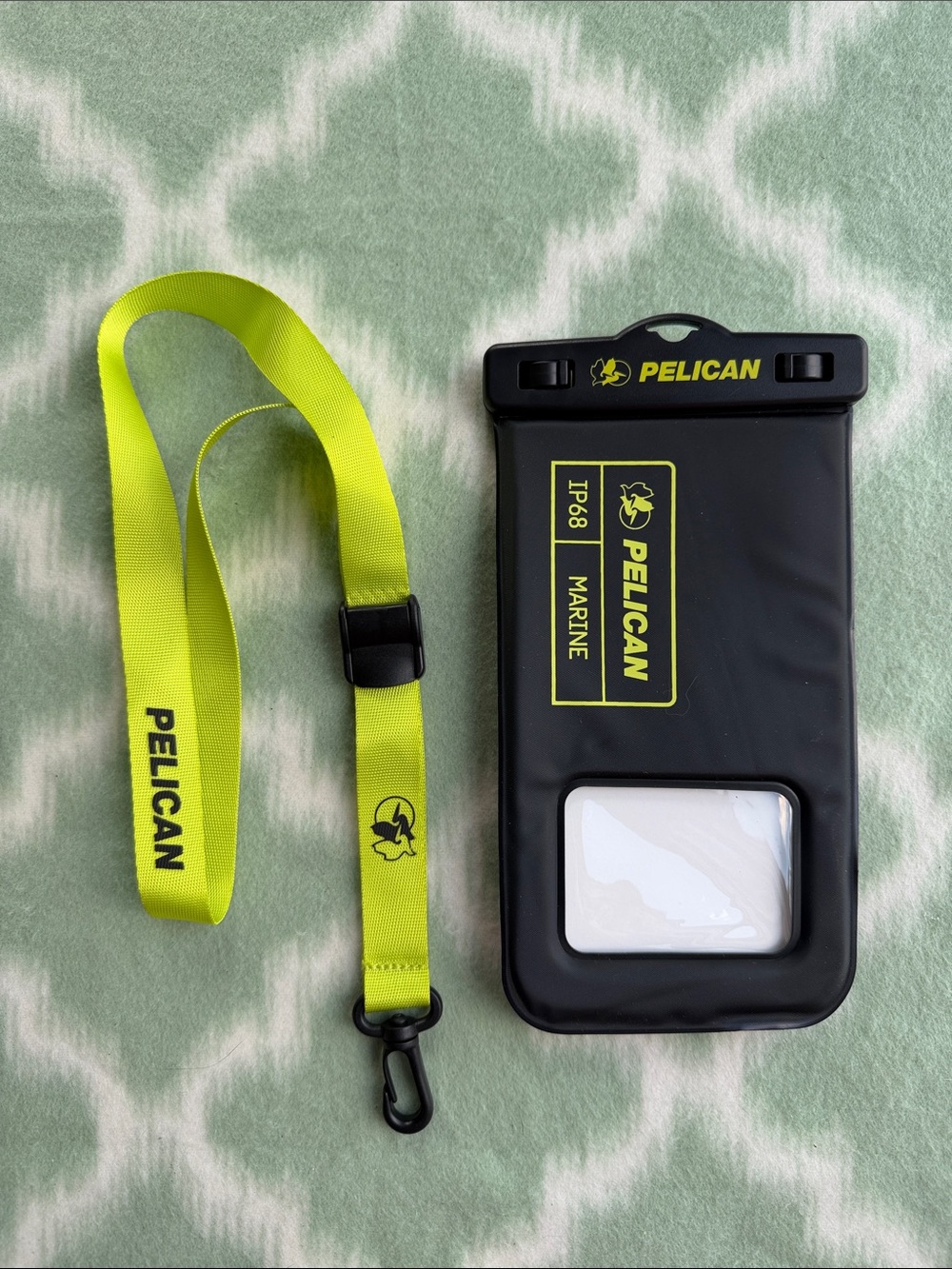 Pelican Marine IP68 Waterproof Floating Phone Pouch Black HiVis Yellow Lanyard